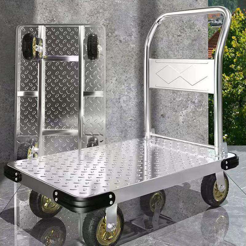 钢平板车快递运867输拖仓库拉货折静音小推车铁可叠车加厚手推铁