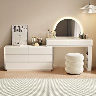 新款 奶油家居梳台岩斗柜一体奶油板风卧妆室转角书桌609化妆 法式