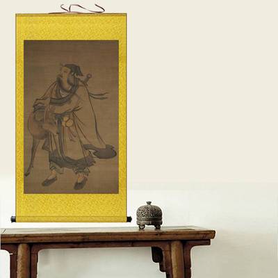 古画复制张路仙人携鹿图玄关走廊装饰画客厅书房新中式卷轴画挂画
