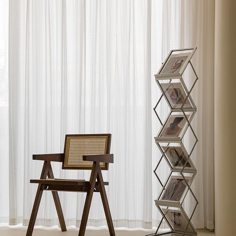 打孔送伸缩杆日式轻奢透光不免SGA透防人帘窗纱客厅卧室纱飘窗晒