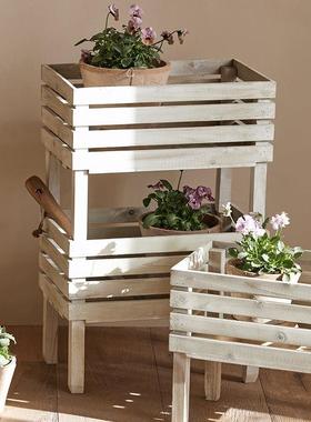 层落地实木三架层多F5M755MS肉绿多植木质置架花物盆架装饰架室内