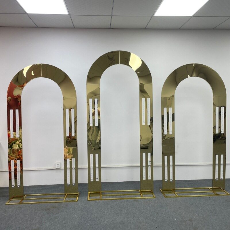新款婚礼婚庆道具半圆网格珠帘不锈钢户外屏风舞台布置背景架拱门