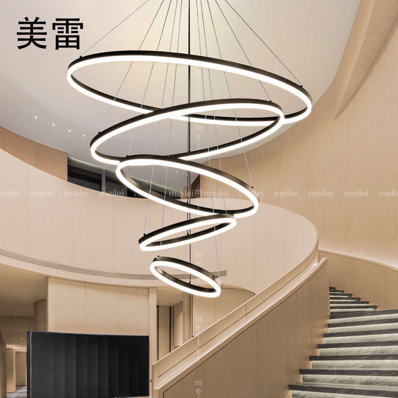 全铜吊灯现代简约轻奢2022新款客厅大吊灯现代简约环形黑色吊灯