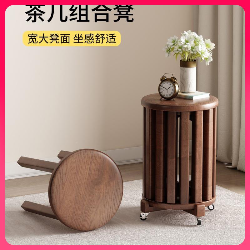 G3YN餐带实木可叠放茶凳155几组合子圆凳家用桌凳叠叠乐板凳滑轮