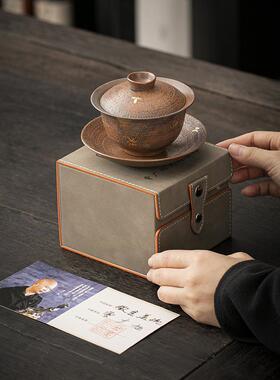 曾广旭柴烧三才盖碗tb-77519粗套单小全手工原矿端铁胎瓷泡茶碗高