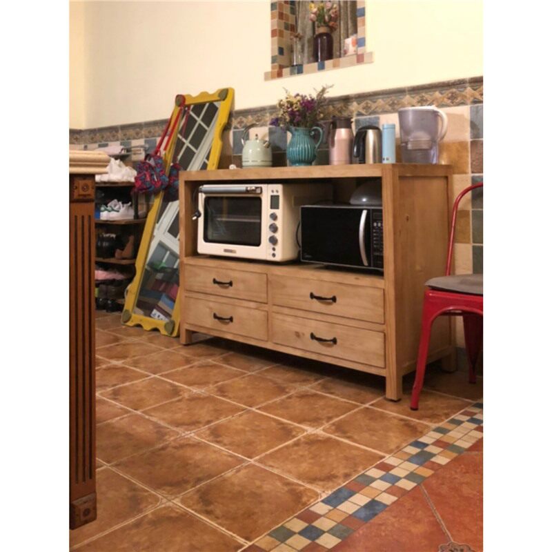 美式复古实木嵌入式蒸烤餐边柜