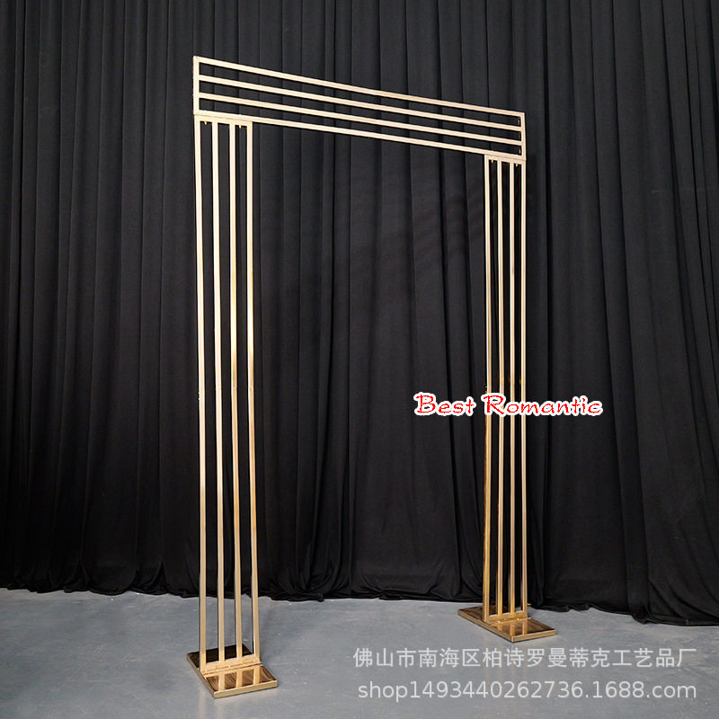 金色婚礼背景架婚礼不锈钢背景装饰道具户外婚庆装饰摆件金色拱门