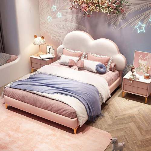 儿童男床孩12米单人床公A48124091.5m实木双人.床云朵主床女孩储