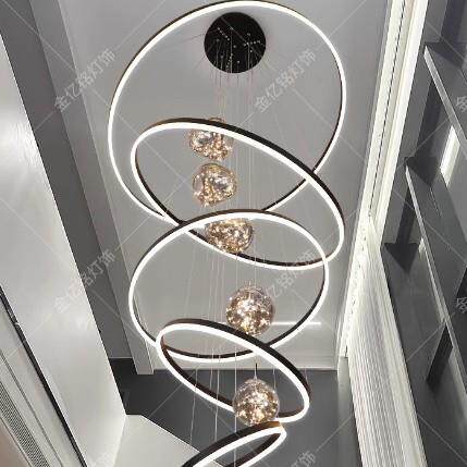 高挑空复式楼自客厅大吊灯大厅现代远发简别墅挑农村建房小loft公