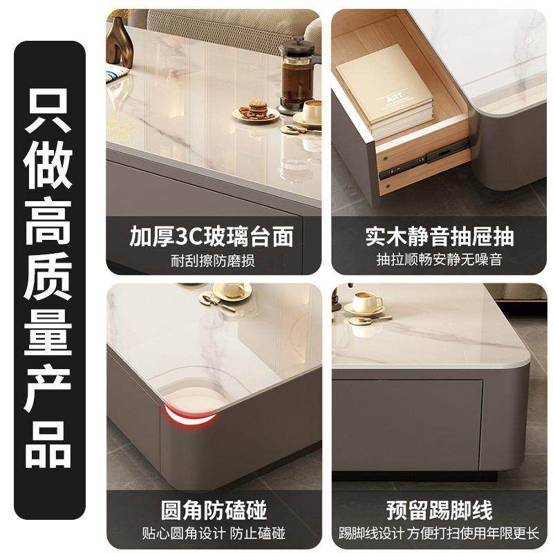 轻奢无品牌/简长方形茶几玻璃茶几家用约视客型厅落地电视柜小户