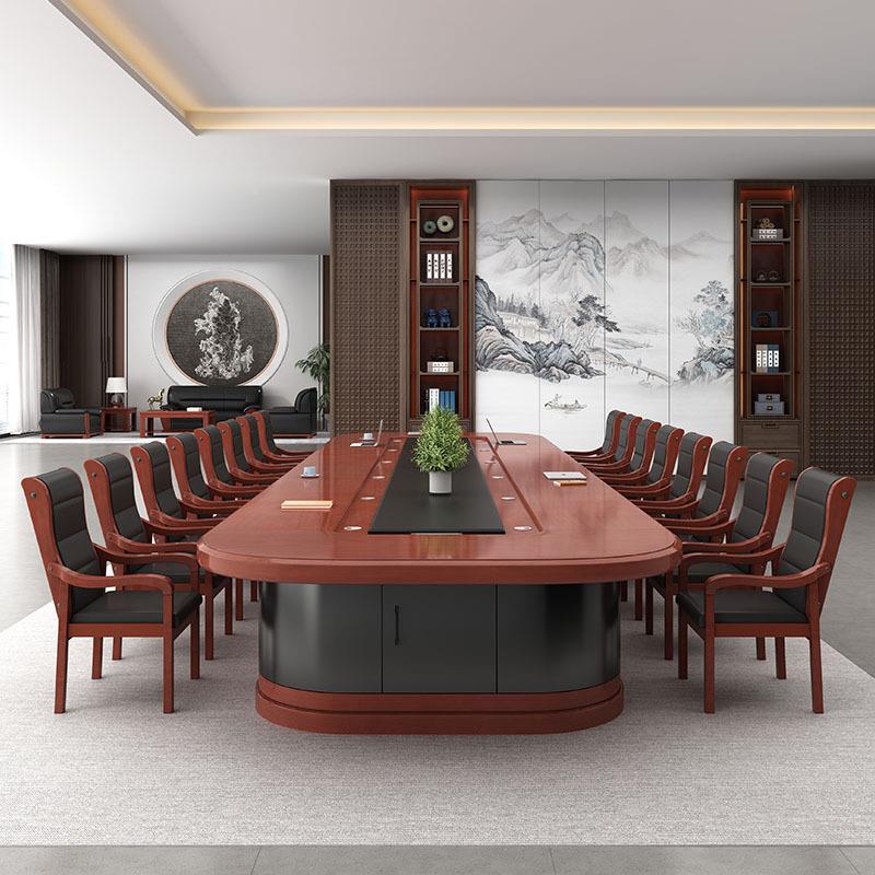 会议圆形椭圆议桌实木现货组人桌椅木皮开会合会XMW可议室油漆多
