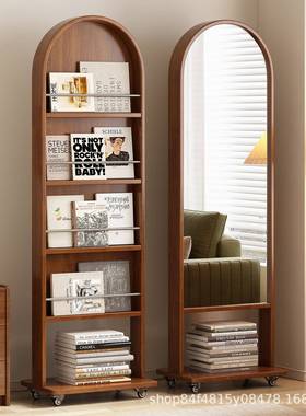 中古身风用实木旋转穿衣镜可移动全落地家CR519杂志书镜架储物试