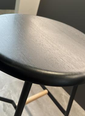 日岛椅式铁艺吧台凳现代简约工PLX业风高脚凳实椅木餐吧台黑色家