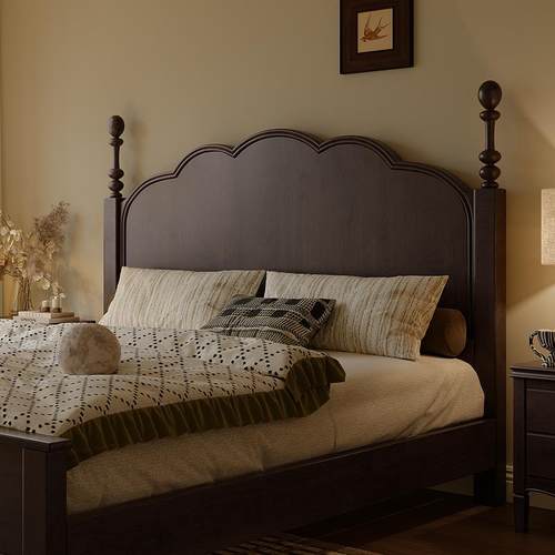 法GDY式复古木床主卧18大床中古风马赛米床美式约双人简大床轻奢