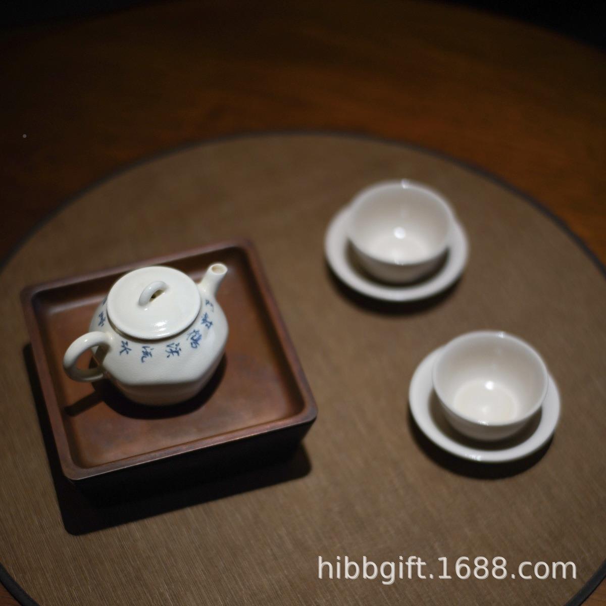 诗新品茶壶陶泥AL590256粉引可开片茶壶青花手写文小陶泡壶小品壶