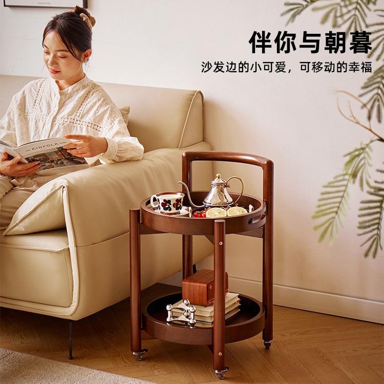 实木边几客厅可移动圆桌沙发边柜带轮茶几简约小餐车床头边桌已