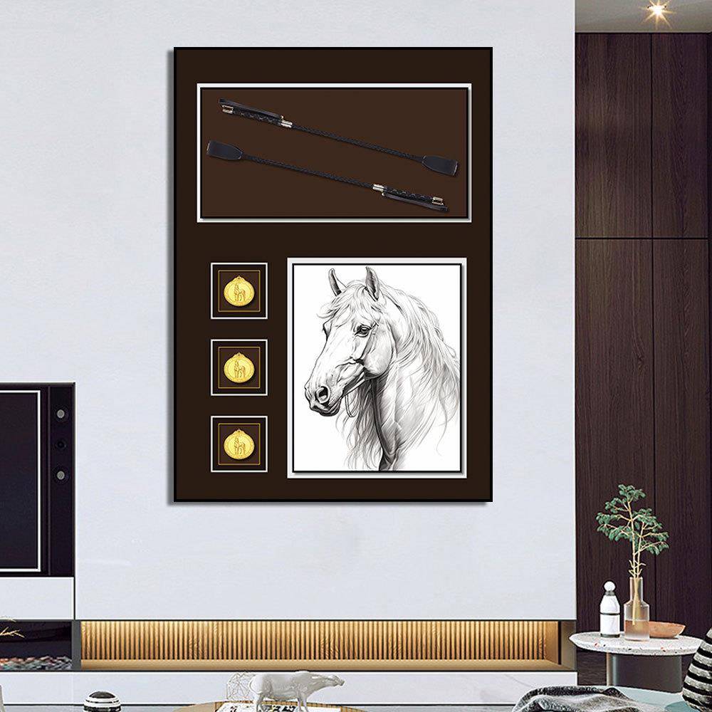 马术装饰画立体装置画玄关走廊酒店工程爱马风挂画创意艺术壁画图片