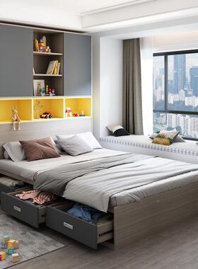 柜衣床体小户孩型简约1米2床男孩女儿童卧室榻一榻米床带柜96422