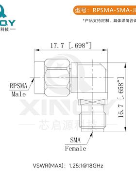 XQY-RPSM反极性SMA射同轴转接器90角弯头18G度不频锈钢公转直母
