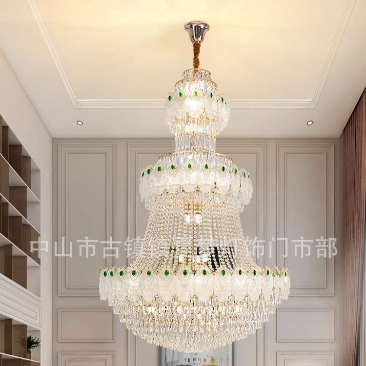 复晶式楼水大灯后现代轻厅奢风格孔雀灯VUG别墅吊大楼梯长吊灯