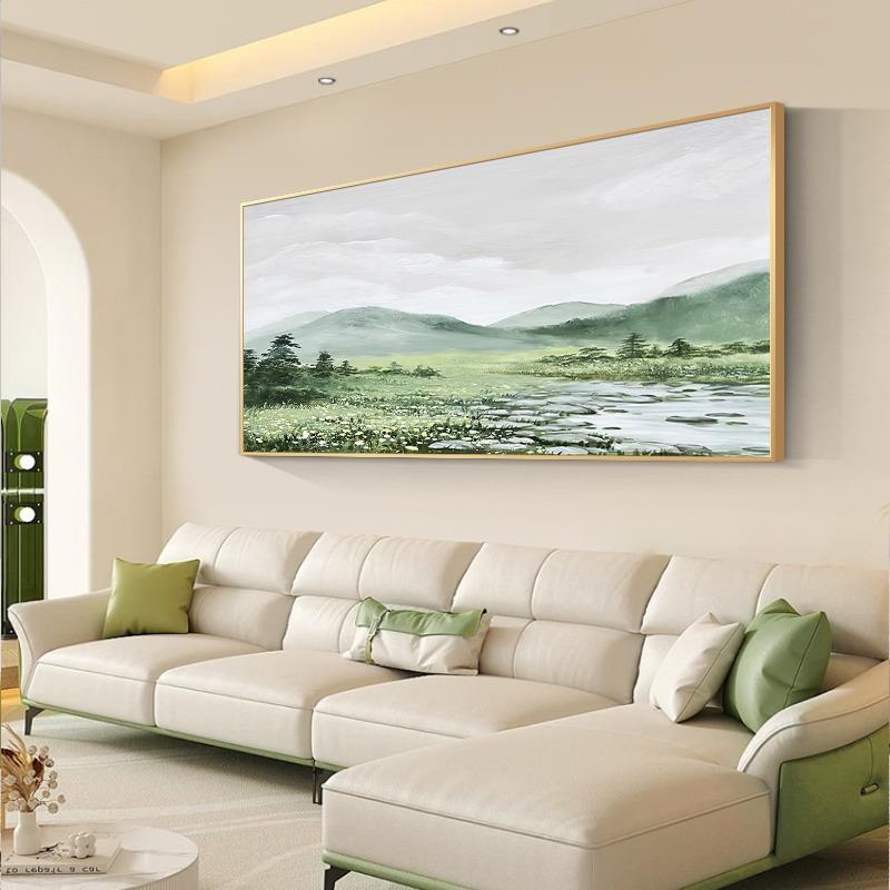 爆款手绘青山绿水新中式山水画田园客厅挂画沙发背景风景装饰画