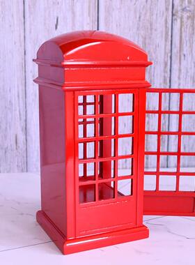 英伦风复古装电话亭音机械发条乐八音盒木制工LDMB艺品饰摆盒件送