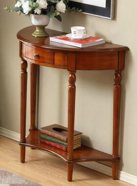 欧式实断木玄关桌隔柜美式关柜长玄条桌墙走F755J765廊半圆靠玄关