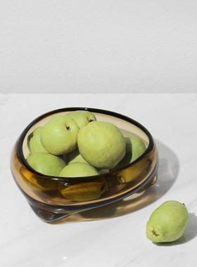 简约现蓝色三角果盘茶色透收明玻代璃水盘果盘摆件餐桌样板间纳托