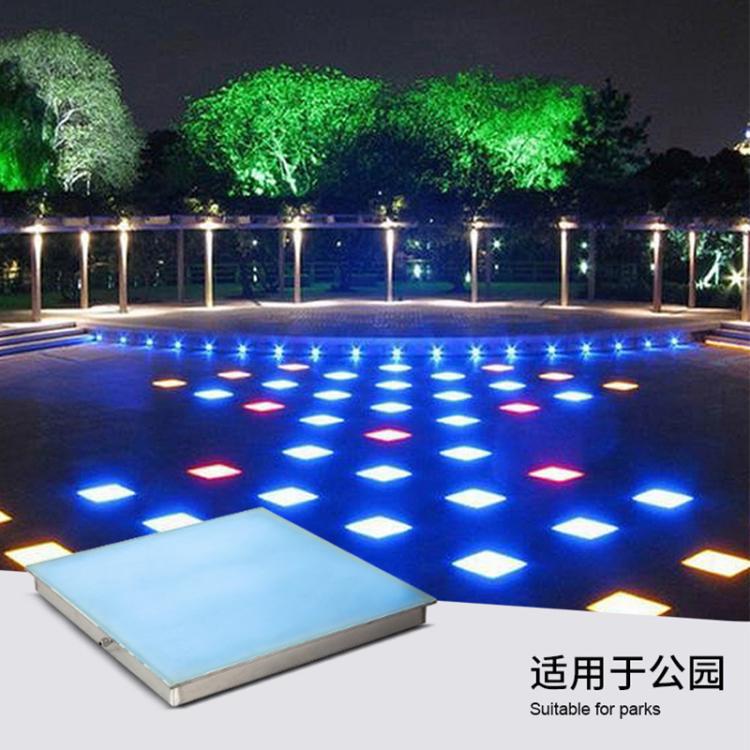 LED地砖灯方形户外广场景观感应发光地板灯七彩嵌入式地砖 灯