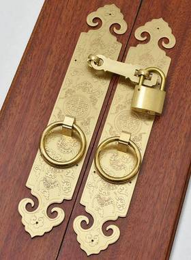 锁复扣拉手中式垒仿古实木大门拉环柜60306把手全门铜古挂锁门栓