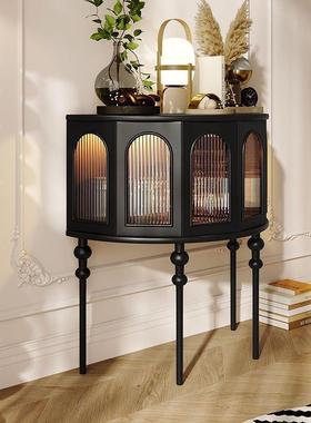 法式玄关柜客厅沙架发边柜黑色半形玄CJA关桌置圆物尽走廊头转角