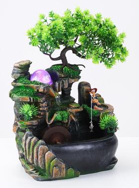 跨境假山代喷0泉XFB招财客办公桌水景小摆件转造景L2A现简厅约风