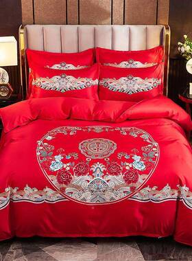 婚庆四套大红色件婚结被床单套家纺加厚磨毛被子被厂家直供罩冬季