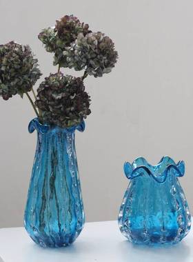 碧轩现代手工厚重蓝色琉璃钱袋子气泡花瓶家居客厅插花样板间艺术