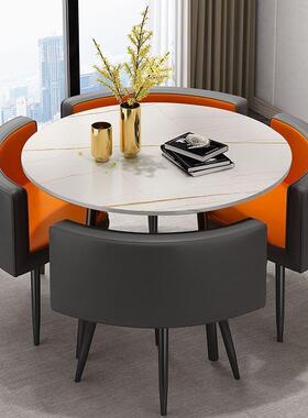 网红岩板餐饭桌接待洽谈桌椅组合售楼处轻会奢74688客桌4人小圆桌