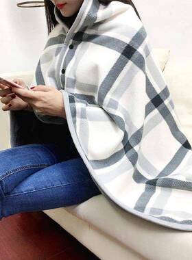 保暖披肩防寒盖毯加厚格子摇风粒能绒休月子盖毯午PDD10066多功骑