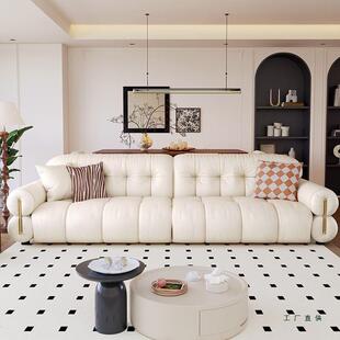 新款法式奶油风电动可伸缩零靠墙云朵沙发电动沙发床真皮两用功能