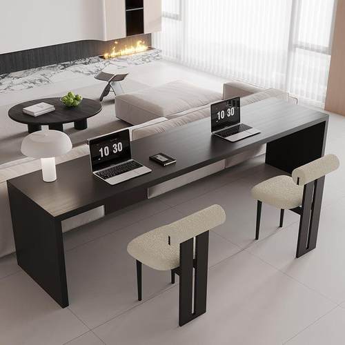 黑色实木书桌意式极简风居家办公电脑桌客厅家用横厅沙发后长条桌