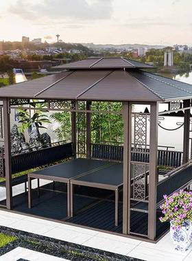 户外庭院凉亭别墅花园遮阳棚新中式镀锌铁艺室外露台中式仿古亭子