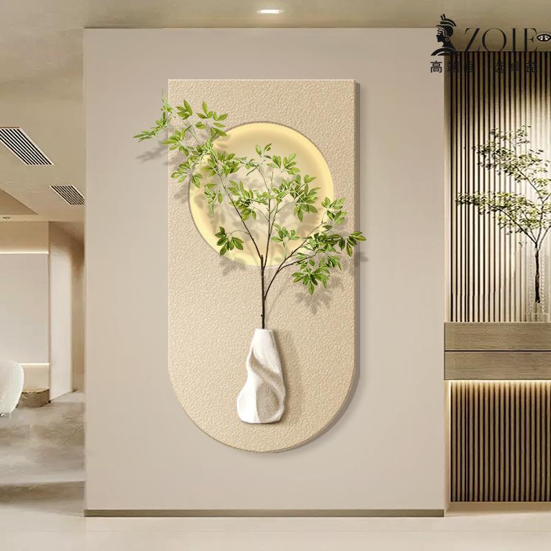 轻奢奶油风入户玄关装饰画砂岩画客厅高级感走廊过道挂画壁画灯画