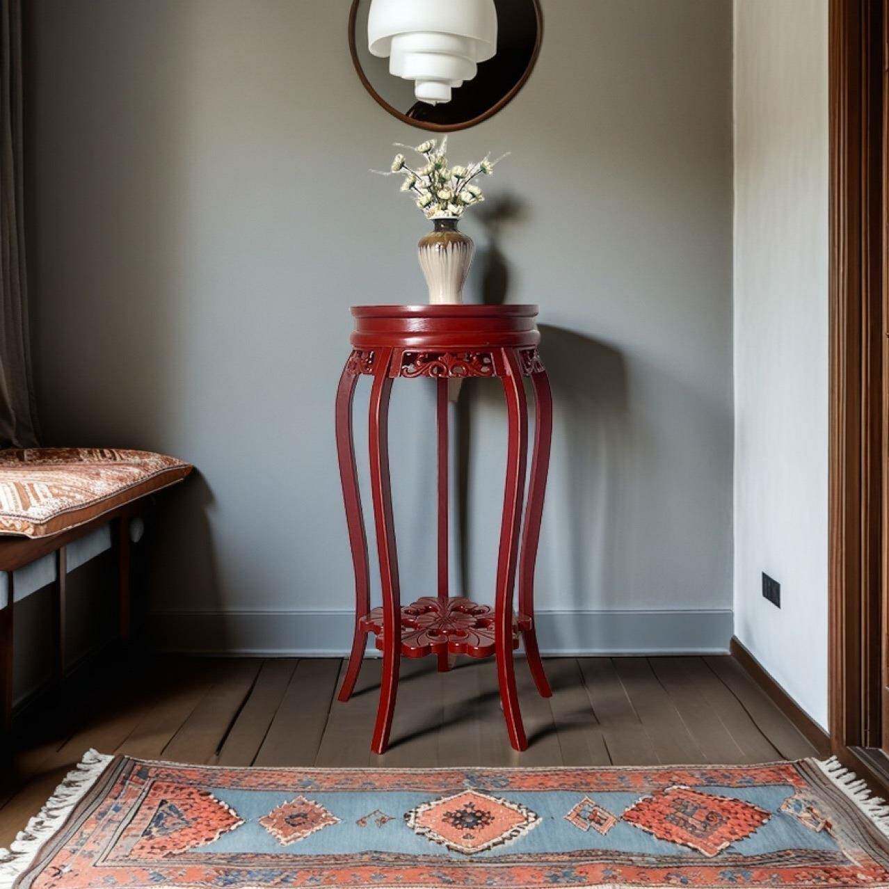 榆木花架实木客厅绿萝中式吊兰花几地面木质圆形室内放花盆的新款