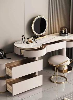 梳妆台实木简约卧室小户型轻奢岩板化妆桌案斗柜一体床头柜