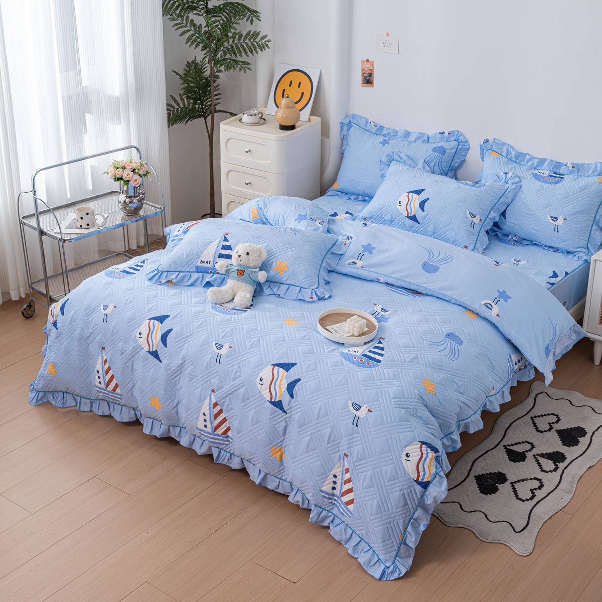 全棉夹棉床笠四件套纯棉四季通用儿童卡通学生宿舍小清新床上用品