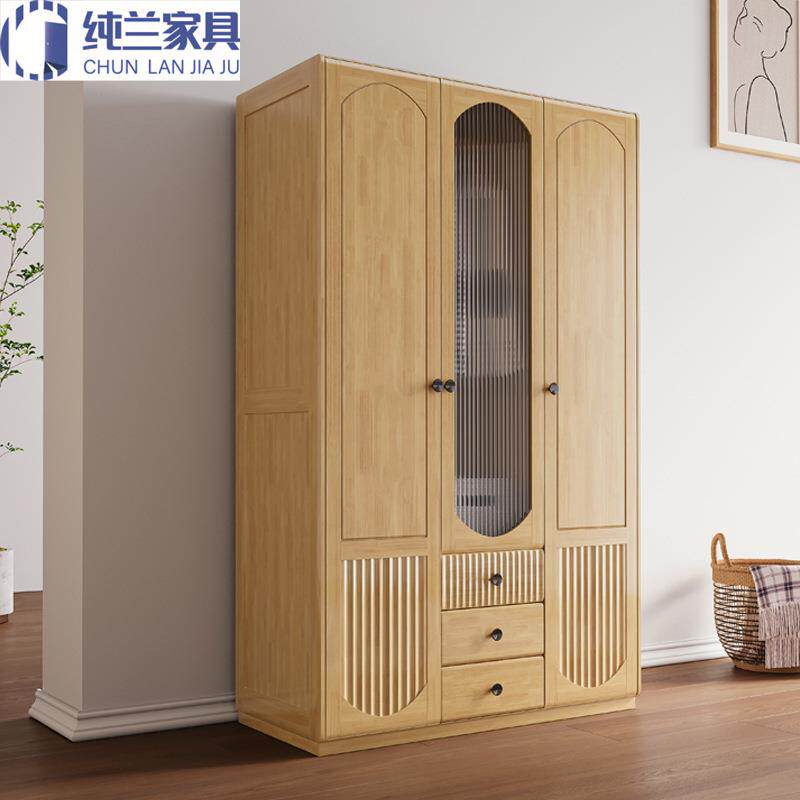 北欧实木大衣柜家用主卧室推拉56门柜子组装小户型二三四门小衣橱