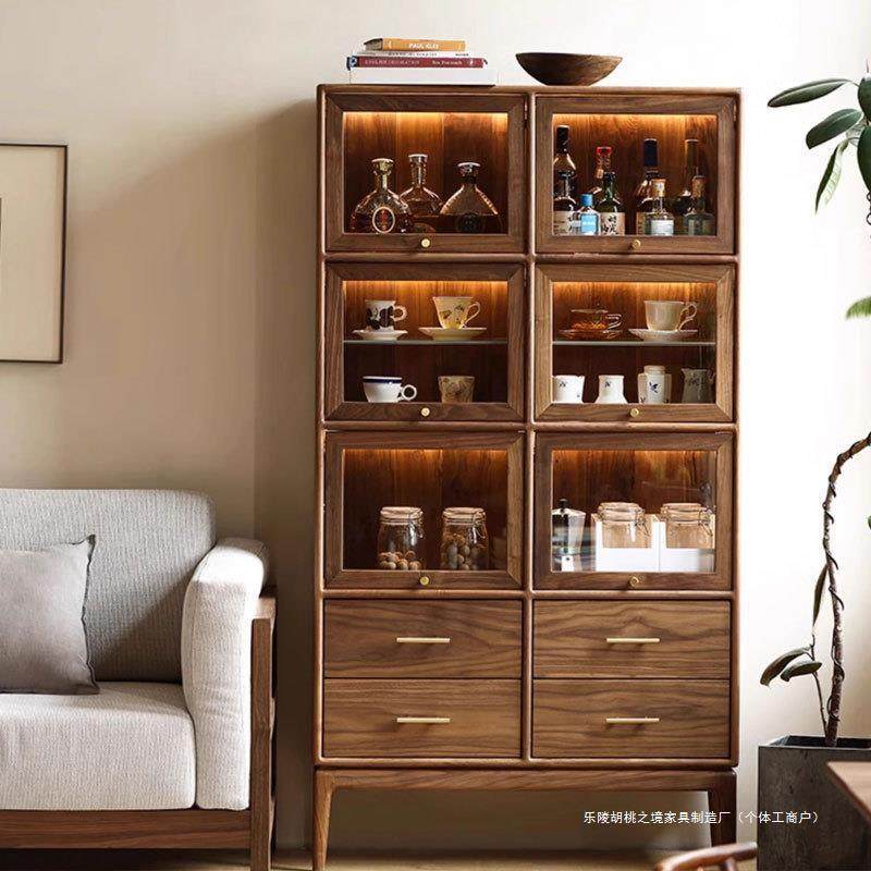 全实木电视高柜黑胡桃木玻璃酒柜翻门书柜客餐厅储物柜柜子极简,基础建材,脚轮/万向轮,淘宝优惠券,粉丝福利购,淘宝优惠卷