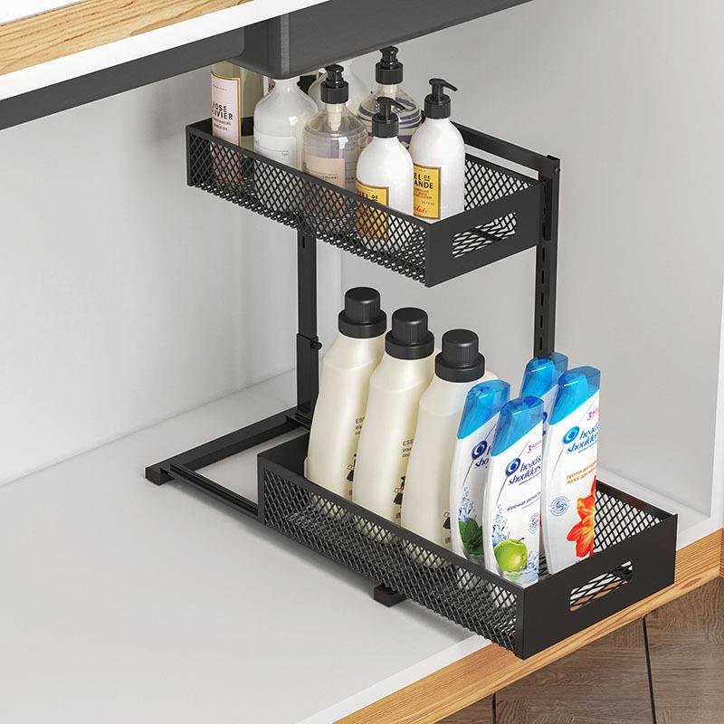 厨卫用品厨房收纳架高容量双层调料抽拉下水槽置物架家用