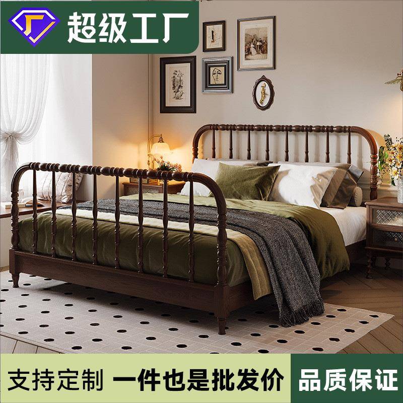 美式复古实木床简约现代1米8木床架子次主卧室1.5米白蜡木温莎床