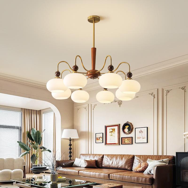 日式原木风客厅柿子吊灯轻法式复古实木中古vintage餐厅卧室灯具