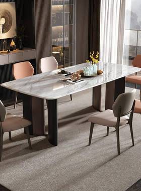 意式轻奢天然奢石大理石餐桌微晶石超晶石饭桌高级感彩晶石餐桌椅