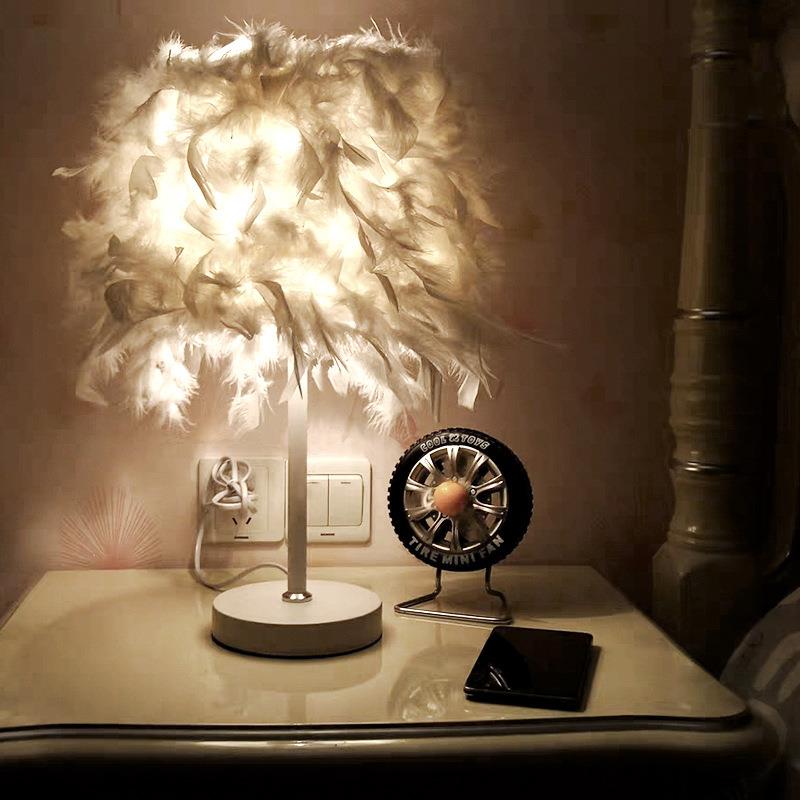 羽毛台灯卧室床头柜灯创意浪漫现代简约小夜灯婚庆温馨网红灯台灯